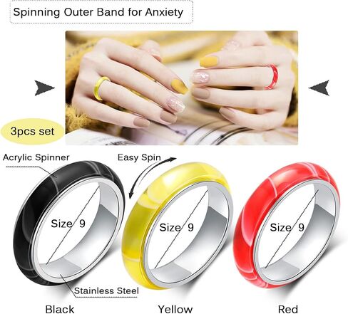 OreilleStar Anxiety Ring for Women Spinner Ring Titanium Stainless Steel Fidget Ring Men 6mm Width With Dog Paw Kitty Cat Face Evil Eye Pattern Spinning Outer Band Size 6 7 8 9 10 in Kuwait