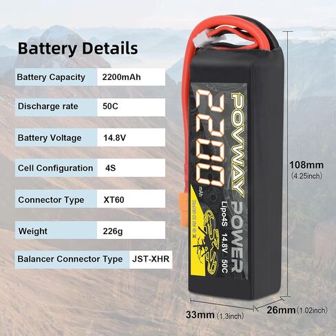 3S 2200mAh LiPo Battery POVWAY 11.1 V 50C RC Battery with T Plug Compatible RC Airplane, RC Helicopter,Drone ect. in Saudi Arabia