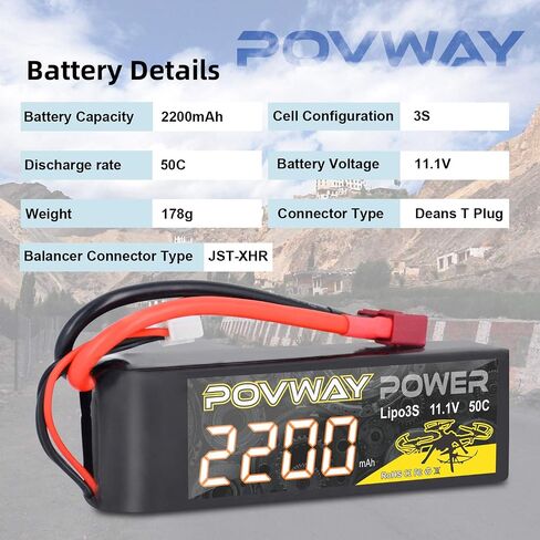 3S 2200mAh LiPo Battery POVWAY 11.1 V 50C RC Battery with T Plug Compatible RC Airplane, RC Helicopter,Drone ect. in Saudi Arabia