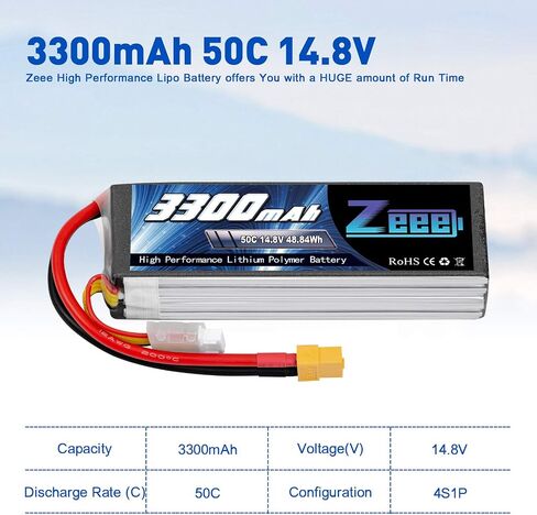 Zeee 14.8V 4S Lipo Battery 50C 3300mAh Soft Case Battery with XT60 Plug for RC Airplane Helicopter RC Boat UAV Drone FPV RC Car Truck Boat(2 Packs) in Saudi Arabia