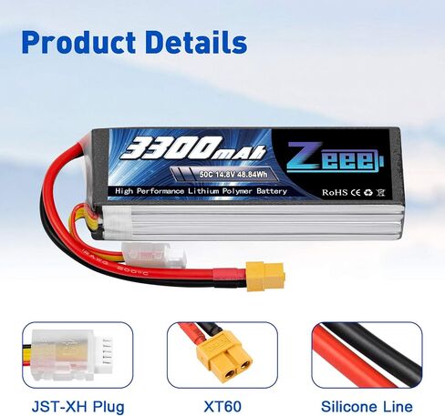 Zeee 14.8V 4S Lipo Battery 50C 3300mAh Soft Case Battery with XT60 Plug for RC Airplane Helicopter RC Boat UAV Drone FPV RC Car Truck Boat(2 Packs) in Saudi Arabia