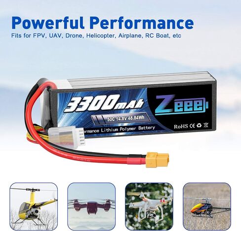 Zeee 14.8V 4S Lipo Battery 50C 3300mAh Soft Case Battery with XT60 Plug for RC Airplane Helicopter RC Boat UAV Drone FPV RC Car Truck Boat(2 Packs) in Saudi Arabia