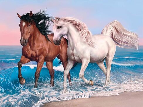 Jungobiu 5D الماس الطلاء مجموعات الحصان، DIY الماس الفن مجموعات الحيوانات الطلاء مع الماس جولة كامل حفر كريستال حجر الراين التطريز تستخدم لتزيين الجدار مكتب المنزل 12 × 16 بوصة (30 × 40 سم) in Kuwait