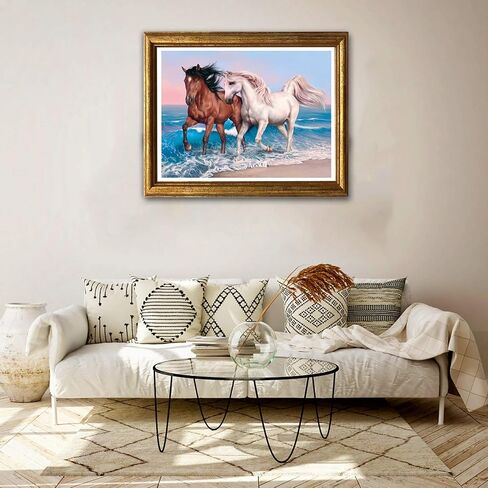 Jungobiu 5D الماس الطلاء مجموعات الحصان، DIY الماس الفن مجموعات الحيوانات الطلاء مع الماس جولة كامل حفر كريستال حجر الراين التطريز تستخدم لتزيين الجدار مكتب المنزل 12 × 16 بوصة (30 × 40 سم) in Kuwait