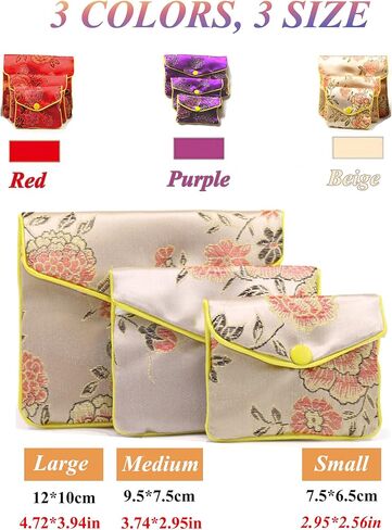 حقائب حريرية للمجوهرات من EZWOO لهدايا الإرجاع، حقيبة مجوهرات صينية تقليدية للسفر، منظمات لفافة المجوهرات القابلة للطي للقلادة والسوار والأقراط والخواتم والأحجار والمعلقات والعملات المعدنية، 9 قطع in Kuwait