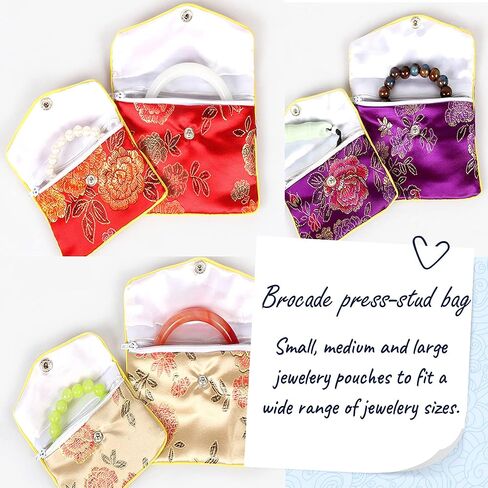 حقائب حريرية للمجوهرات من EZWOO لهدايا الإرجاع، حقيبة مجوهرات صينية تقليدية للسفر، منظمات لفافة المجوهرات القابلة للطي للقلادة والسوار والأقراط والخواتم والأحجار والمعلقات والعملات المعدنية، 9 قطع in Kuwait