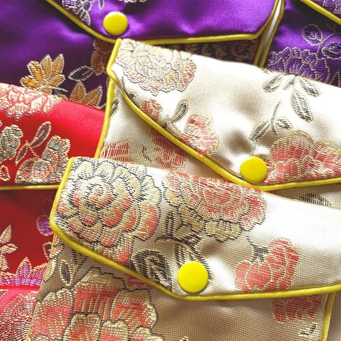 حقائب حريرية للمجوهرات من EZWOO لهدايا الإرجاع، حقيبة مجوهرات صينية تقليدية للسفر، منظمات لفافة المجوهرات القابلة للطي للقلادة والسوار والأقراط والخواتم والأحجار والمعلقات والعملات المعدنية، 9 قطع in Kuwait