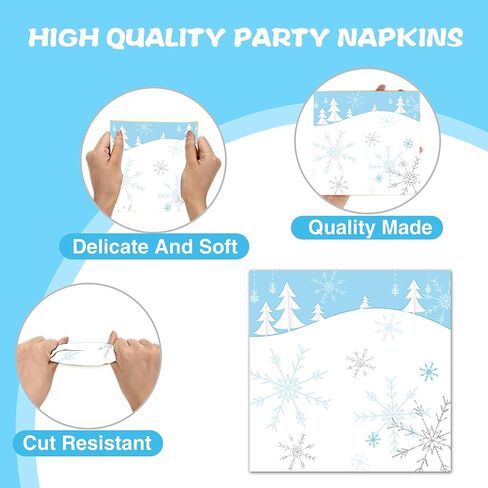 40Pcs Christmas Snowflake Party Napkins Christmas Snowflake Theme Party Paper Napkins Disposable Party Napkins Set Christmas Snowflake Paper Luncheon Napkins Christmas Snowflake Theme Party Supplies in Kuwait
