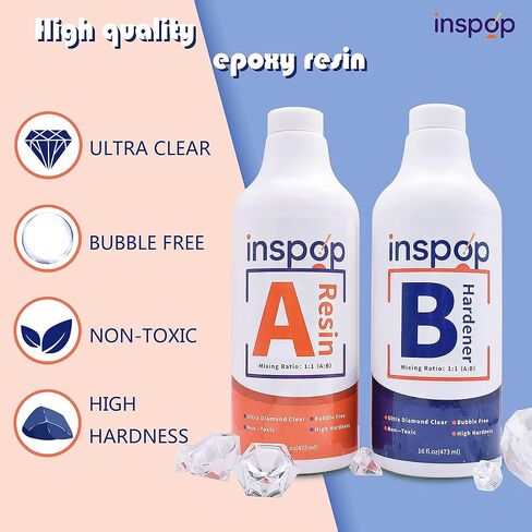 32 أونصة سائلة من مجموعة راتنجات الإيبوكسي والمقوي، كريستال شفاف، آمن للطعام ورائحة منخفضة، خالي من الفقاعات، صلابة عالية للصب (صب عميق) والفن والخشب والمجوهرات والمزيد من المشاريع، 2 جزء من الراتنج 1:1 in Kuwait