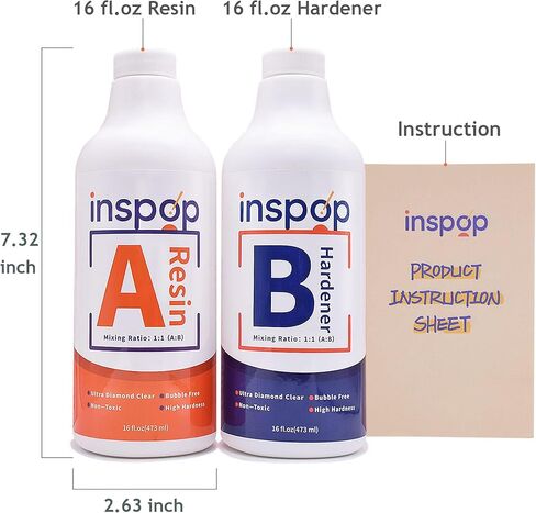 32 أونصة سائلة من مجموعة راتنجات الإيبوكسي والمقوي، كريستال شفاف، آمن للطعام ورائحة منخفضة، خالي من الفقاعات، صلابة عالية للصب (صب عميق) والفن والخشب والمجوهرات والمزيد من المشاريع، 2 جزء من الراتنج 1:1 in Kuwait