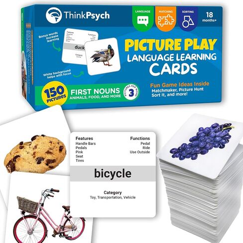 ThinkPsych First Nouns Picture Play Cards | Award Winning | 4 Fun Games & 150 Picture Cards for Speech Development | Autism and Speech Therapy Materials | Best Flash Cards for Toddlers and Homeschool in Saudi Arabia