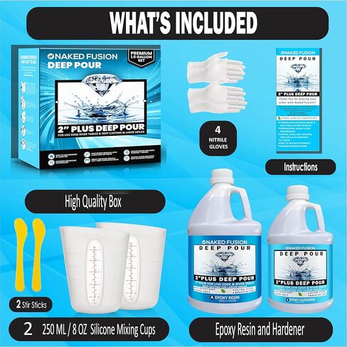 تركيبة من الراتنج الإيبوكسي ديب صب كريستال شفاف 5.08 سم من الراتينج السميك لطاولات النهر، قوالب الراتنج العميقة، خشب حافة الحية وصب الفن العميق - مجموعة 1 1/2 جالون - غير سام -Zero Voc in Kuwait