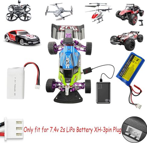 بطارية ليثيوم بوليمر مطورة 7.4 فولت 2 ثانية 2 امبير شاحن سريع للعبة قارب روك كرولر درون كوادكوبتر من منظور الشخص الاول، كيبل شاحن مع قابس موصل XH-3P متوافق مع مسدس كرة الماء الكهربائي سبلاتربول 7.4 in Kuwait