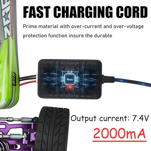 بطارية ليثيوم بوليمر مطورة 7.4 فولت 2 ثانية 2 امبير شاحن سريع للعبة قارب روك كرولر درون كوادكوبتر من منظور الشخص الاول، كيبل شاحن مع قابس موصل XH-3P متوافق مع مسدس كرة الماء الكهربائي سبلاتربول 7.4 in Kuwait