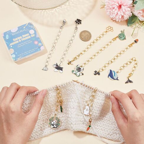 BENECREAT 11Pcs Stitch Marker Charms, Sheep Alloy Enamel Charm Locking Stitch Markers Acrylic Number Bead Knitting Row Counter Chains with Claw Clasps for Knitting Weaving Sewing Accessories in Kuwait