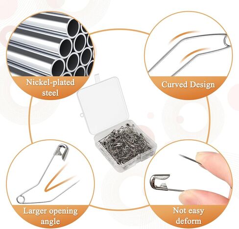 Popokk 100 قطعة دبابيس أمان منحنية مقاس 3 دبابيس اللحف دبابيس تغطية اللحف المنحنية 2.2 بوصة دبابيس أمان منحنية لحياكة اللحف (فضية) in Kuwait