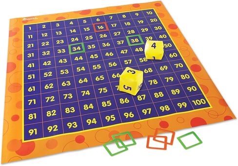 Learning Resources Hundred Activity Mat - 57 Pieces, Ages 5+ Math Learning Games for Kids, Educational and Fun Games for Kids in Saudi Arabia