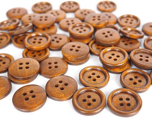50 Pcs 20mm Wooden Buttons, 0.79 inch Premium Buttons for Sewing Craft Clothing, Brown Color, Natural Chestnut Made, Round 4 Hole in Kuwait