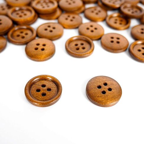 50 Pcs 20mm Wooden Buttons, 0.79 inch Premium Buttons for Sewing Craft Clothing, Brown Color, Natural Chestnut Made, Round 4 Hole in Kuwait