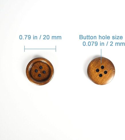 50 Pcs 20mm Wooden Buttons, 0.79 inch Premium Buttons for Sewing Craft Clothing, Brown Color, Natural Chestnut Made, Round 4 Hole in Kuwait