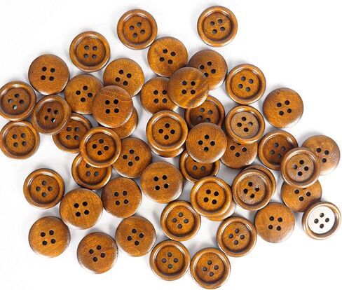 50 Pcs 20mm Wooden Buttons, 0.79 inch Premium Buttons for Sewing Craft Clothing, Brown Color, Natural Chestnut Made, Round 4 Hole in Kuwait