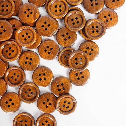 50 Pcs 20mm Wooden Buttons, 0.79 inch Premium Buttons for Sewing Craft Clothing, Brown Color, Natural Chestnut Made, Round 4 Hole in Kuwait