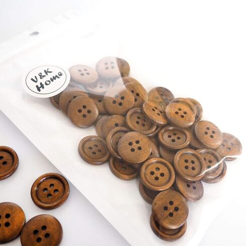 50 Pcs 20mm Wooden Buttons, 0.79 inch Premium Buttons for Sewing Craft Clothing, Brown Color, Natural Chestnut Made, Round 4 Hole in Kuwait