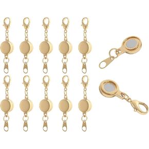 KONMAY 10 Sets Magnetic Necklace Extender Clasps and Closure, Round Golden Magnetic Necklace Bracelet Locking Clasp for Jewelry Making
