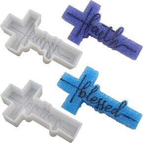 2Pcs Cross Freshie Molds, Blessed and Faith Cross Pendant Car Freshie Molds, Large Oven Safe Silicone Molds for Freshies, Freshies Supplies Molds for Baking Aroma Beads, Resin, DIY Gifts, Home Decor in Saudi Arabia