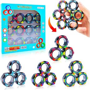 12PCS Fidget Toys for Kids, Magnetic Ring Fidget Toys, ADHD Anxiety Relief Decompression Finger Magnetic Ring, Funny Gifts Kids Magnetic Spinner Ring for Boys Girls (A) in Saudi Arabia