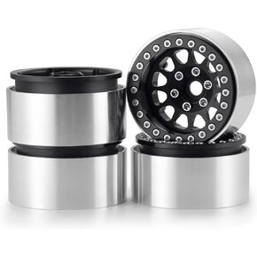 4Pcs RC Wheels 1.9 Aluminum Alloy Beadlock Wheel Rims for TRX4 Series Axial SCX10 AXI03007 RC Crawler Car (Black)