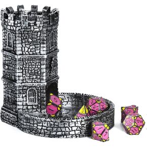 Castle Dice Tower with Tray, Wall Carving Dice Rolling Tray for Dungeons and Dragons | Easy Roller Perfect for Board Game, D&D and RPG, MTG (Grey)
