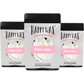 شمع الصويا اللوتس الأبيض من هابي واكس يذوب الشمع المعطر الممزوج بالزيوت العطرية، مثالي لإذابة الشمع أو المكعب أو سخان التارت - روائح الزهور واللوتس والمسك، 6 أونصة إجمالية متعددة العبوات in Kuwait