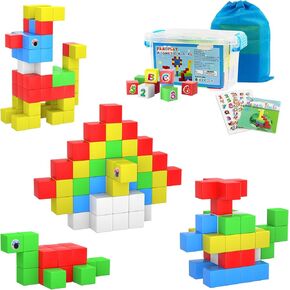 FAMOPLAY 60 قطعة كتل مغناطيسية، مكعبات بناء ألعاب مغناطيسية مكعبات مغناطيسية ثلاثية الأبعاد 1.0 بوصة للأطفال الصغار الذين تتراوح أعمارهم بين 3-5 سنوات فما فوق ألعاب جذعية حسية تعليمية للبنين والبنات in Kuwait
