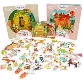 مجموعة لعب مغناطيسية للأطفال، مغناطيس الثلاجة، متمنيًا الخشب والمملكة للأطفال الصغار، لعبة مغناطيسية، ملصق لعب مغناطيسي، كتابان من الورق المقوى in Kuwait