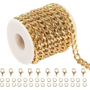 YOUBEIYEE 16.4 Black Plated Chain for Jewelry Making, Aluminum Cuban Link Chain Necklace Bracelet DIY Jewelry Supplies with Jump Rings and Lobster Clasps