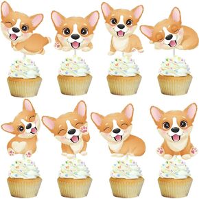24pcs Welsh Corgi Cupcake Toppers Puppy Dog Party Decoration Cute Corgi Cupcake Toppers for Corgi Dog Theme Birthday Party Baby Shower Supplies