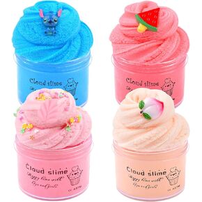 Dauwiaow 4 Pack Cloud Slime Kit, Including Blue, Red, Pink, Apricot Slime, Scented Slime for Kids Party Favor, Stress Relief Toy for Girls and Boys, Birthday Gift