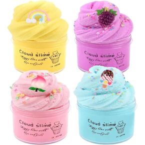 مجموعة مكونة من 4 عبوات من السلايم السحابي، لوازم سلايم صغيرة معطرة للأطفال، لعبة تخفيف التوتر لتعليم الأطفال، هدايا الحفلات، أفضل هدية عيد ميلاد in Kuwait