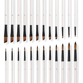 فرش رسم هوم إيدج، 24 قطعة من فرشاة طلاء الأكريليك المصنوعة من النايلون للألوان المائية والأكريليك والقماش والأظافر، مناسبة للفنانين والأطفال والفصول الدراسية ورأس مسطح + طرف in Kuwait