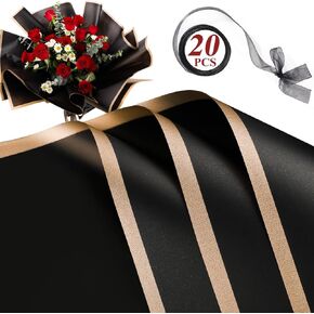 RowinsyDD 40 ورقة ورق تغليف الزهور البيضاء، ورق تغليف مقاوم للماء لباقات الزهور، 22.8 × 22.8 بوصة لتغليف الهدايا من لوازم الزهور