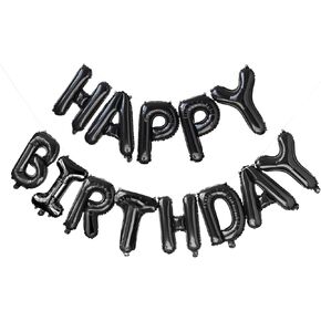 Black Happy Birthday Balloons Banner 16 Inch Aluminum Foil Letters Birthday Sign Banner Bunting Reusable Balloon for Boys Girls Kids and Adults Birthday Party Decorations