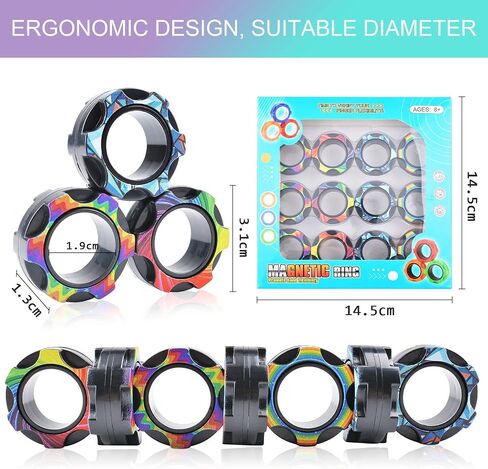 12PCS Fidget Toys for Kids, Magnetic Ring Fidget Toys, ADHD Anxiety Relief Decompression Finger Magnetic Ring, Funny Gifts Kids Magnetic Spinner Ring for Boys Girls (A) in Saudi Arabia