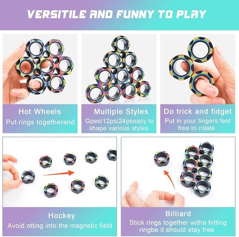 12PCS Fidget Toys for Kids, Magnetic Ring Fidget Toys, ADHD Anxiety Relief Decompression Finger Magnetic Ring, Funny Gifts Kids Magnetic Spinner Ring for Boys Girls (A) in Saudi Arabia
