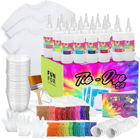 CraftBud Tie Dye Kit for Kids & Adults, 197 Pieces - 18 Colors - Includes 18 Bottles, 120 Rubber Bands, 1 Funnel, 1 Guide Book & Much More- Tie Dye Kit for Large Groups & for Outdoor Activities in Saudi Arabia