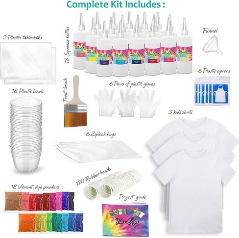 CraftBud Tie Dye Kit for Kids & Adults, 197 Pieces - 18 Colors - Includes 18 Bottles, 120 Rubber Bands, 1 Funnel, 1 Guide Book & Much More- Tie Dye Kit for Large Groups & for Outdoor Activities in Saudi Arabia
