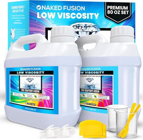 NAKED FUSION راتنجات الإيبوكسي، راتنج الفن الحرفي - صب كريستال شفاف من راتينج الحرفيين، قوالب السيليكون، الزهور، الأعمال اليدوية، الفن، الخشب، طاولة النهر، سطح الطاولة، آمن للطعام، غير سام - مقاوم للحرارة - مجموعة 80 أونصة in Kuwait