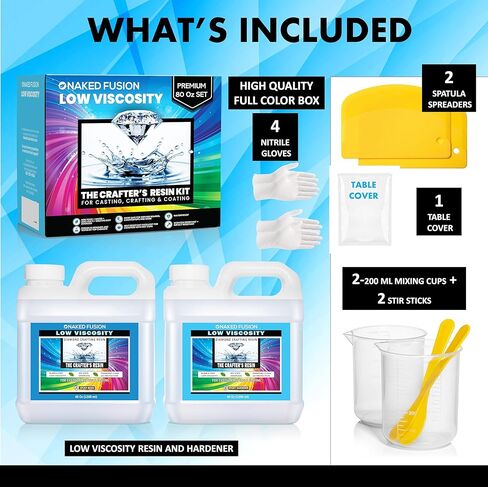 NAKED FUSION راتنجات الإيبوكسي، راتنج الفن الحرفي - صب كريستال شفاف من راتينج الحرفيين، قوالب السيليكون، الزهور، الأعمال اليدوية، الفن، الخشب، طاولة النهر، سطح الطاولة، آمن للطعام، غير سام - مقاوم للحرارة - مجموعة 80 أونصة in Kuwait