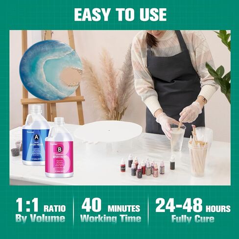 teexpert راتنجات الايبوكسي الكريستال واضحة: 2 جالون مجموعة راتنجات الايبوكسي علاج سريع لصب طلاء الفن DIY الحرفية مجوهرات الخشب سطح الطاولة الحفاظ على الزهور - 2 جزء (1 جالون الراتنج ومصلب 1 جالون) in Kuwait