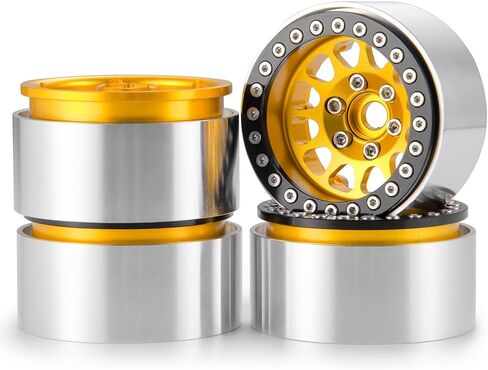 4Pcs RC Wheels 1.9 Aluminum Alloy Beadlock Wheel Rims for TRX4 Series Axial SCX10 AXI03007 RC Crawler Car (Black) in Saudi Arabia